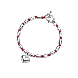 Bamboo Heart 925 Silver Women Bracelet Red Thread Line String Rope Bracelet