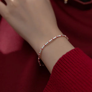 Bamboo Heart 925 Silver Bracelet Red Thread String Rope Bracelet