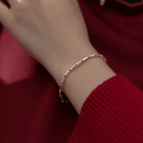 Bamboo Heart 925 Silver Bracelet Red Thread String Rope Bracelet