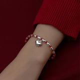 Bamboo Heart 925 Silver Women Bracelet Red Thread Line String Rope Bracelet