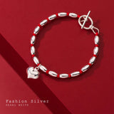 Bamboo Heart 925 Silver Women Bracelet Red Thread Line String Rope Bracelet