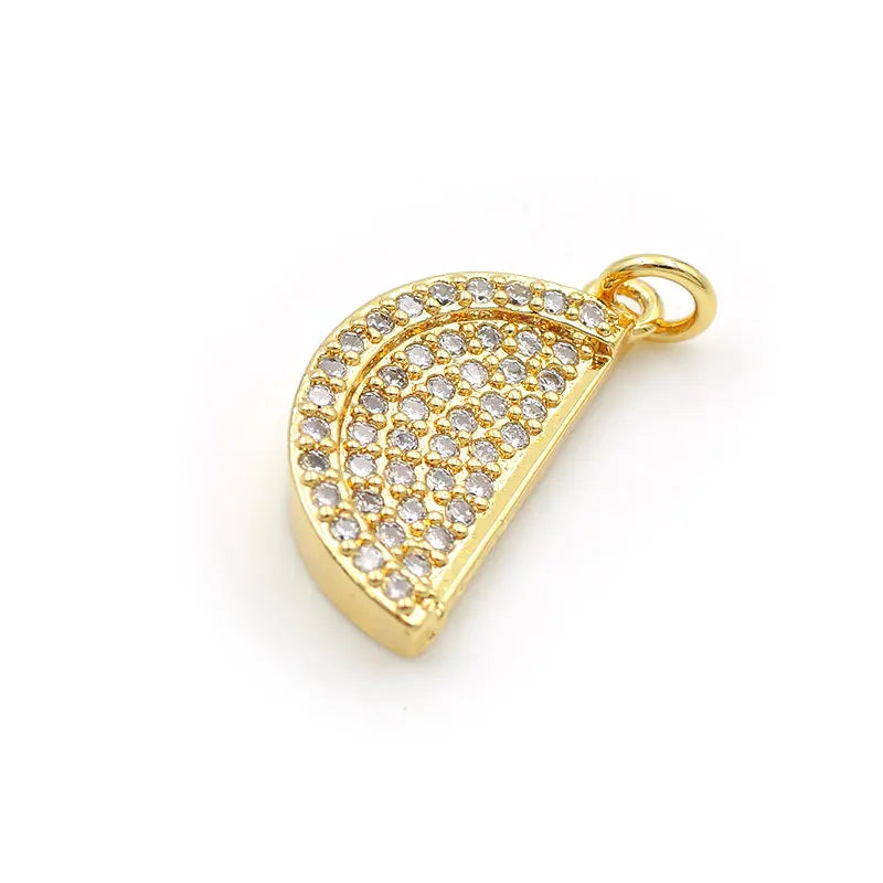 Micro Pave Clear CZ Semicircle Charm for Bracelets Necklaces