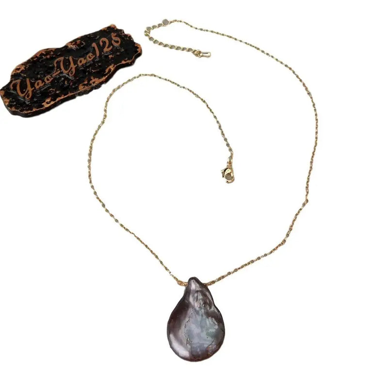 17'' Coin Keshi Pearl pendant Yellow Plated Chain necklace Women