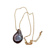 17'' Coin Keshi Pearl pendant Yellow Plated Chain necklace Women