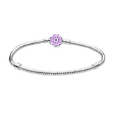 925 Silver Charm Bracelet Rose Golden Daisy Flower Snake Chain Sliding Bracelet