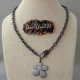 Gunmetal O-Chain Necklace with Flower Charm