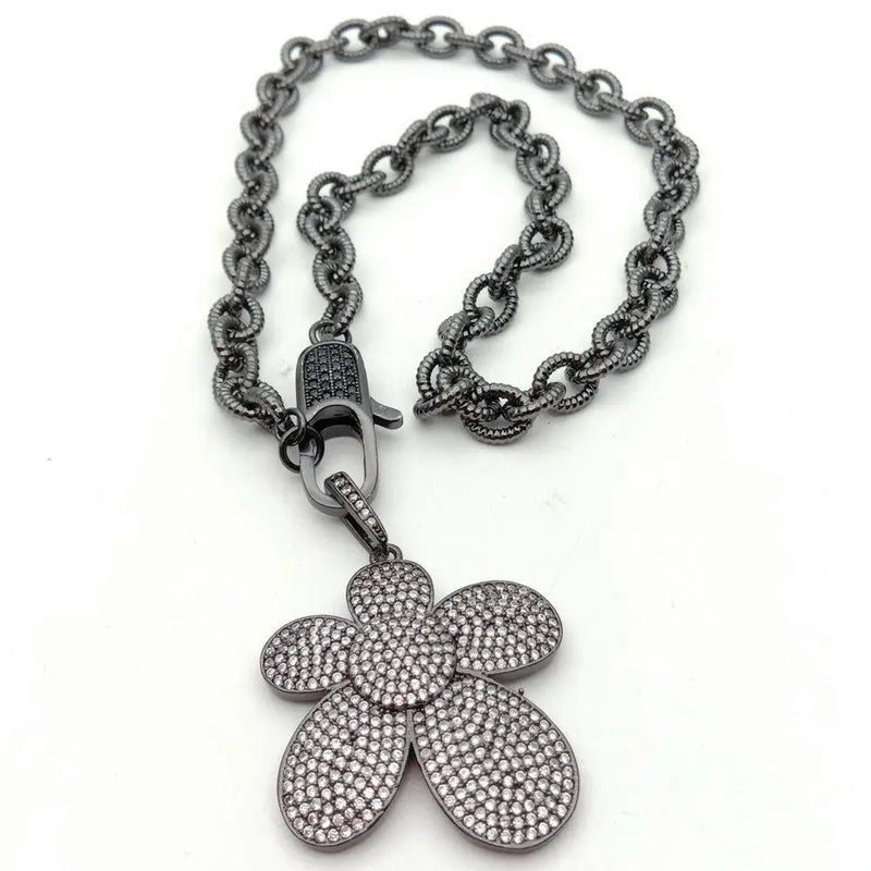 Gunmetal O-Chain Necklace with Flower Charm
