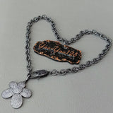 Gunmetal O-Chain Necklace with Flower Charm