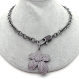 Gunmetal O-Chain Necklace with Flower Charm
