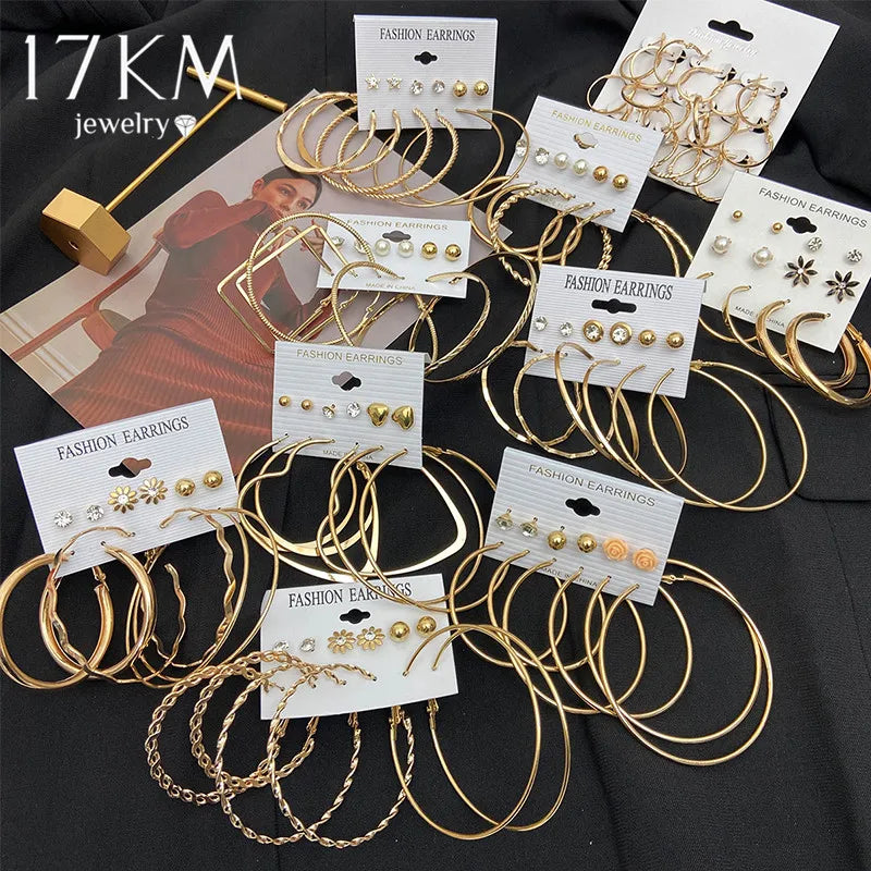 Geometric Metal Hoop Earrings Set Plated Silver Circle Dangle Earrings Jewelry