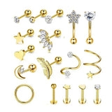 Stainless Steel Cartilage Tragus Ear Piercing 14G Crystal Hoop Earrings