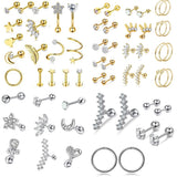 Stainless Steel Cartilage Tragus Ear Piercing 14G Crystal Hoop Earrings
