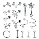 Stainless Steel Cartilage Tragus Ear Piercing 14G Crystal Hoop Earrings