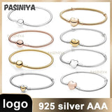 Sterling Silver Bracelet S925 With Logo Classic Round Love Letter Charm