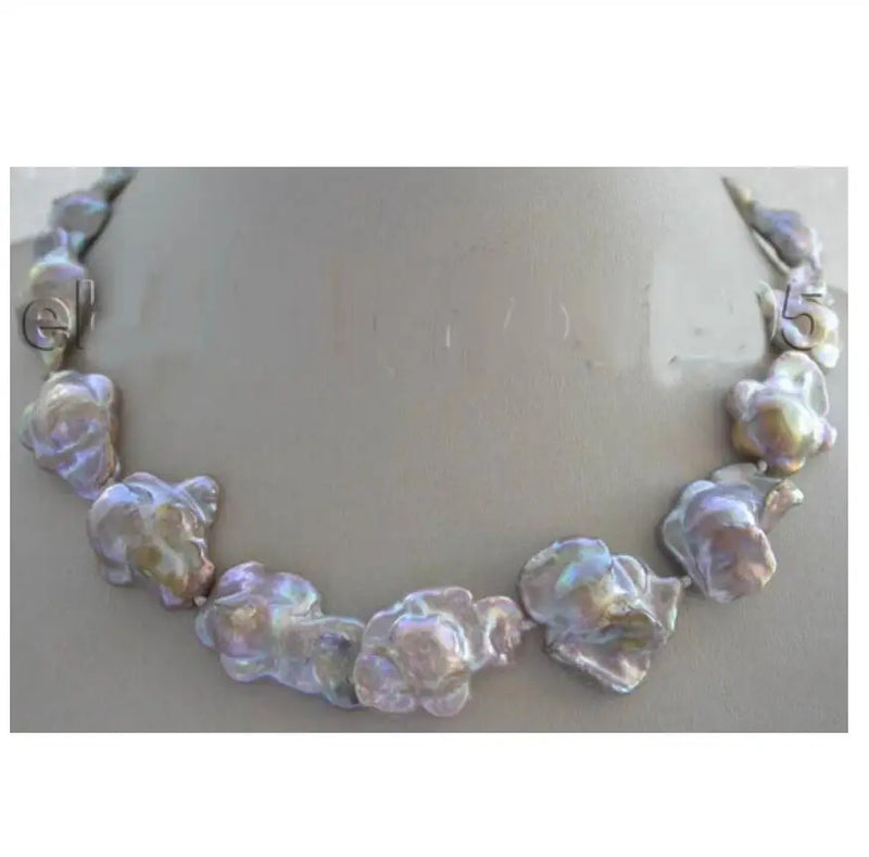 Baroque Purple Reborn Keshi Flower Pearl Necklace 23-26mm