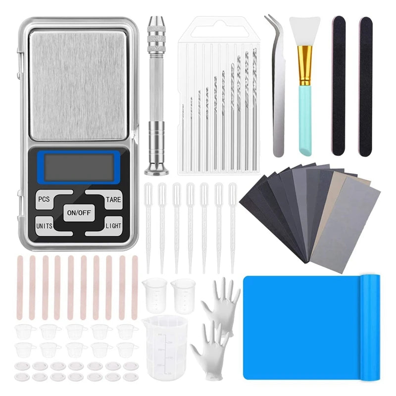 170Pcs Resin Tool Starter Kit with Silicone Sheet, Drill, Sandpapers, Scale