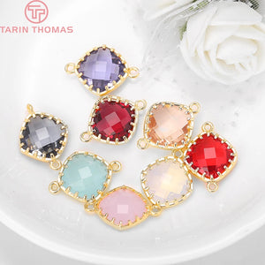 4PCS 13x18MM 24K Plated Brass Glass Beads Connector Charms