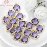 4PCS 13x18MM 24K Plated Brass Glass Beads Connector Charms