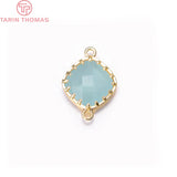 4PCS 13x18MM 24K Plated Brass Glass Beads Connector Charms
