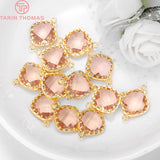 4PCS 13x18MM 24K Plated Brass Glass Beads Connector Charms