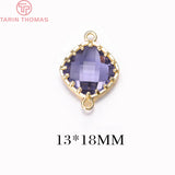 4PCS 13x18MM 24K Plated Brass Glass Beads Connector Charms
