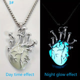 Glow in the Dark Heart Pendant Necklace, Hip Hop Style