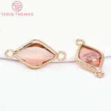 10PCS 23x11MM 24K Champagne Brass and Glass Rhombus Shape Connect Charms