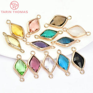 10PCS 23x11MM 24K Champagne Brass and Glass Rhombus Shape Connect Charms