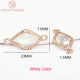 10PCS 23x11MM 24K Champagne Brass and Glass Rhombus Shape Connect Charms