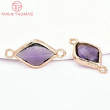 10PCS 23x11MM 24K Champagne Brass and Glass Rhombus Shape Connect Charms