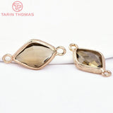 10PCS 23x11MM 24K Champagne Brass and Glass Rhombus Shape Connect Charms