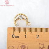 6PCS 14*10MM 24K Brass Zircon Moon Charms Pendants Jewelry Findings