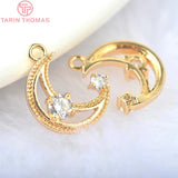 6PCS 14*10MM 24K Brass Zircon Moon Charms Pendants Jewelry Findings