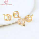 6PCS 6MM 7.5MM 24K Plated Brass Cube Charms Pendants