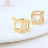 6PCS 6MM 7.5MM 24K Plated Brass Cube Charms Pendants