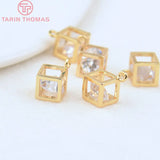 6PCS 6MM 7.5MM 24K Plated Brass Cube Charms Pendants