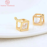 6PCS 6MM 7.5MM 24K Plated Brass Cube Charms Pendants