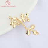 6PCS 21x32MM 24K Plated Brass Tree Branch Charms Pendants