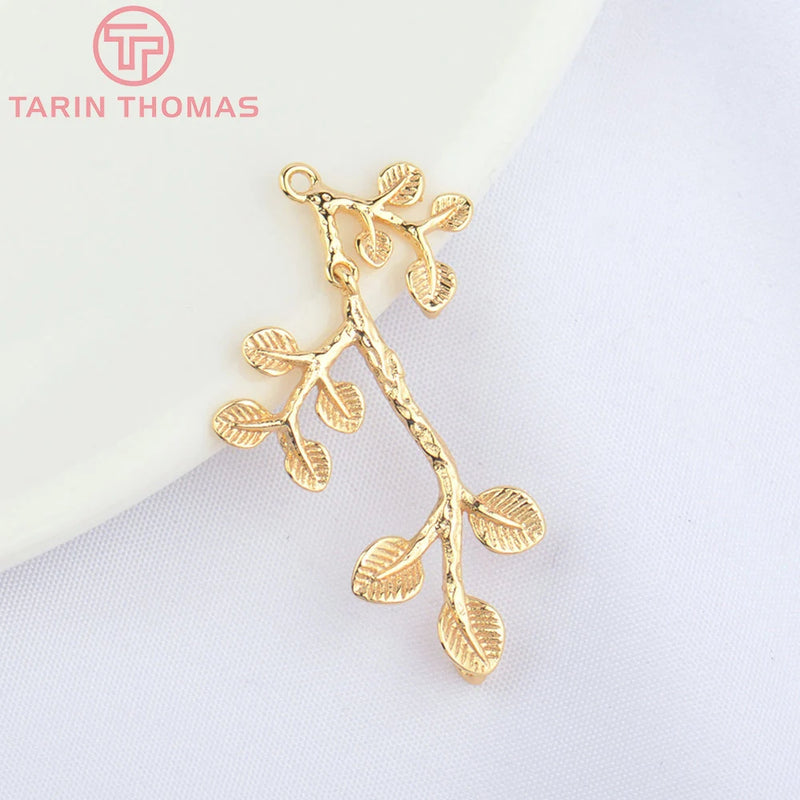 6PCS 21x32MM 24K Plated Brass Tree Branch Charms Pendants