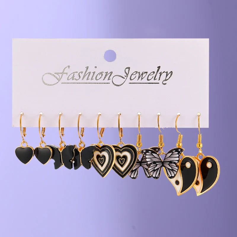 Vintage Heart Dangle Earrings Set