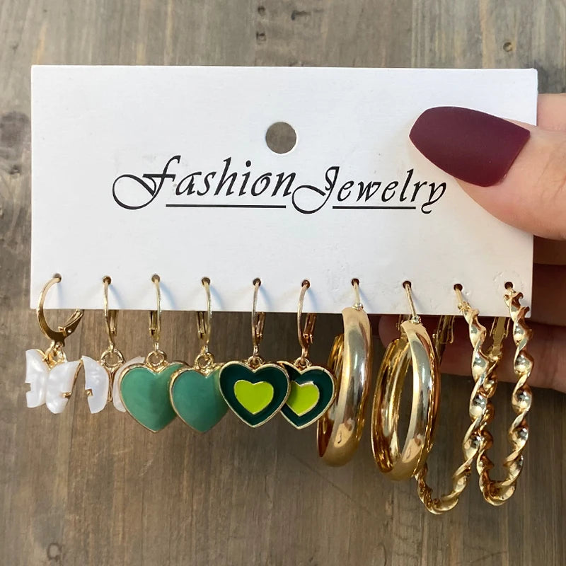 Heart Pearl Butterfly Earrings Set