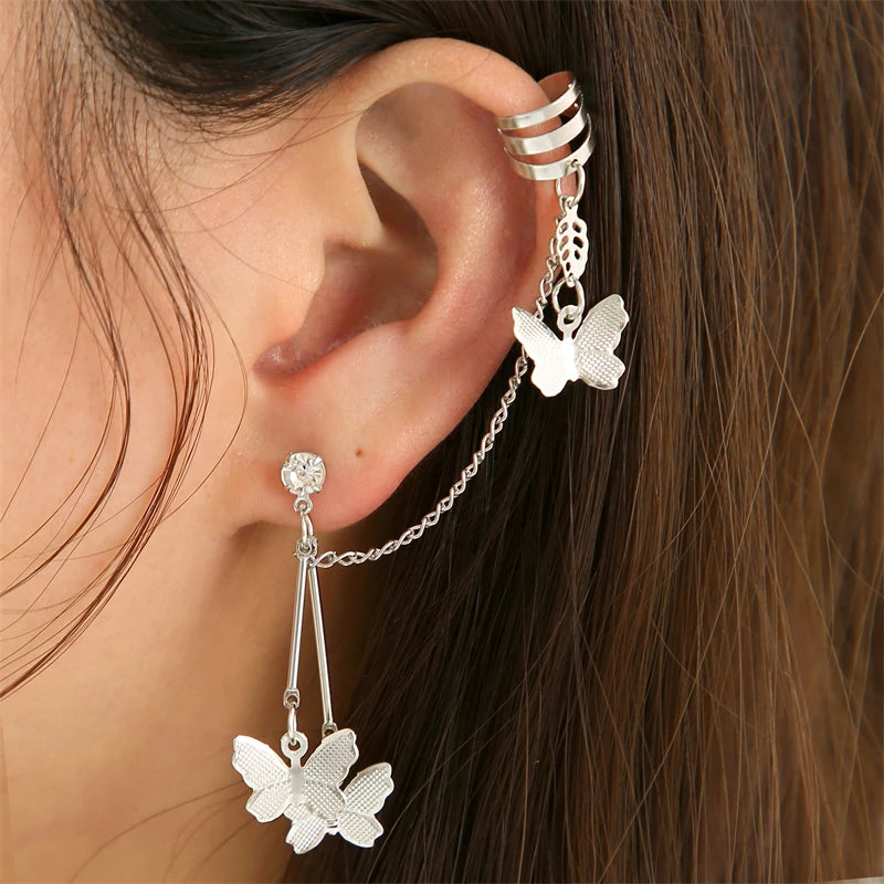 Crystal Lightning Ear Cuff Set Geometric Dangle Earrings Jewelry