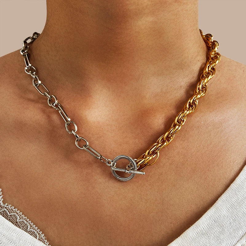 Chunky Twist Silver Lock Choker Chain Necklace for Women