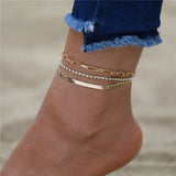Layered Snake Chain Anklets with Beads - Beach Jewelry