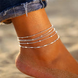 Layered Snake Chain Anklets with Beads - Beach Jewelry