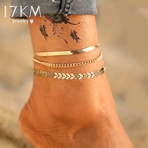 Layered Snake Chain Anklets with Beads - Beach Jewelry