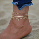 Layered Snake Chain Anklets with Beads - Beach Jewelry