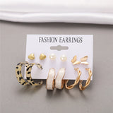 Leopard Acrylic Hoop Earrings Set Butterfly Pearl Circle