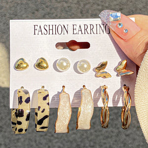 Leopard Acrylic Hoop Earrings Set Butterfly Pearl Circle