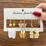 Geometric Metal Butterfly Circle Hoop Earrings Set For Women